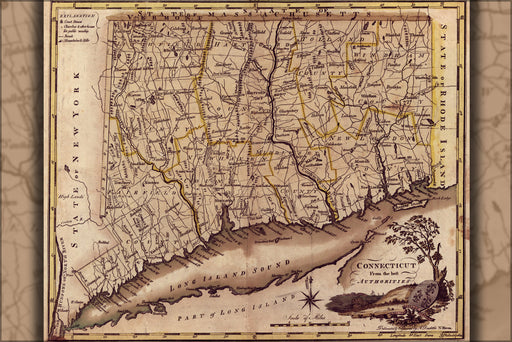 24"x36" Gallery Poster, map of Connecticut 1795