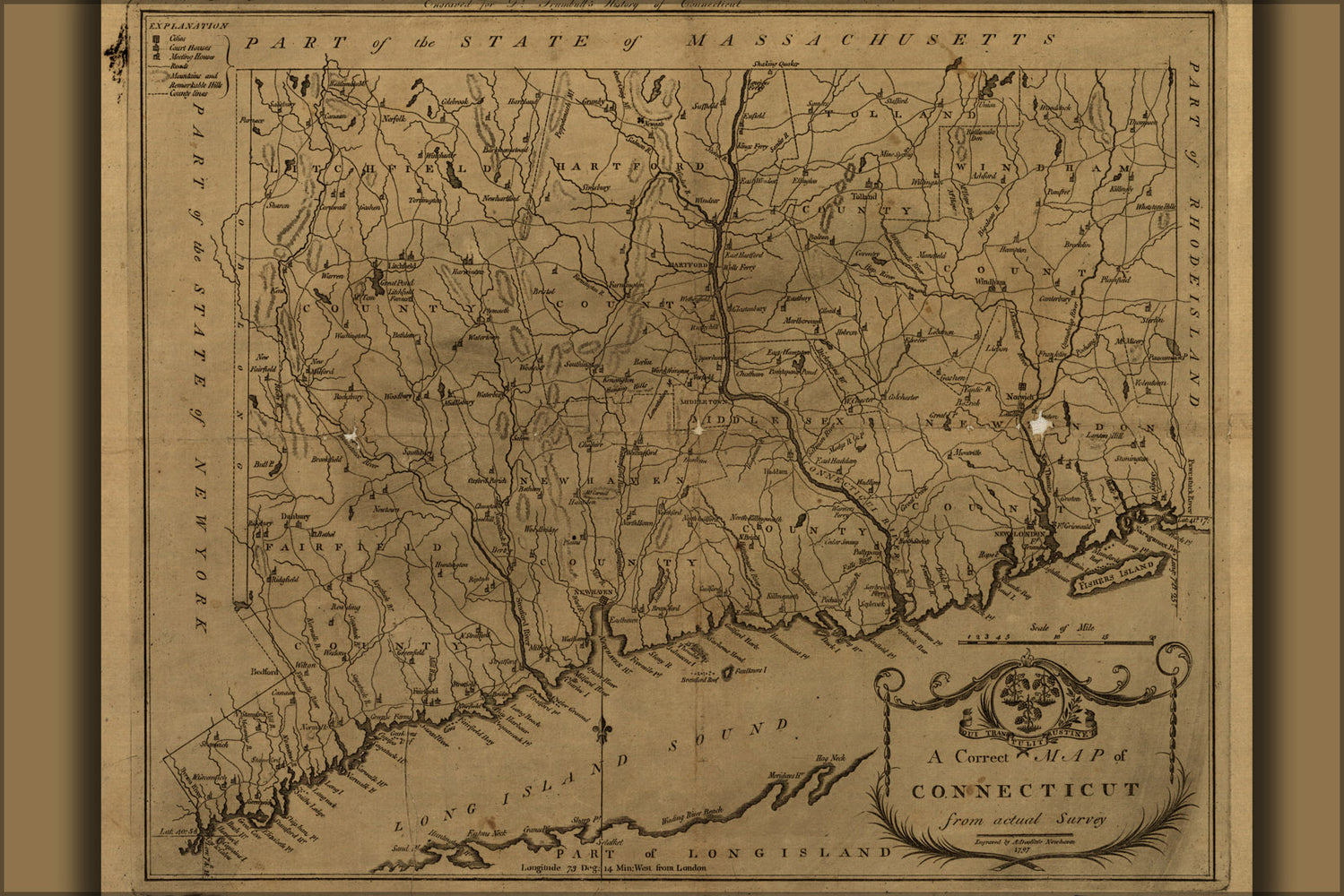 24"x36" Gallery Poster, map of Connecticut 1797