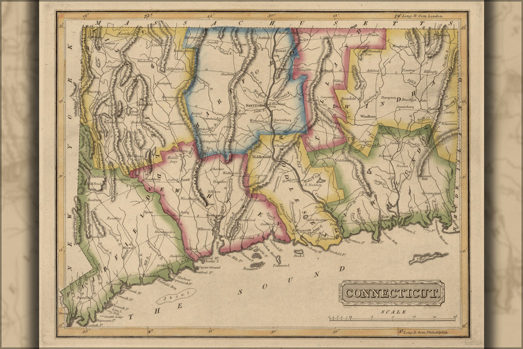 24"x36" Gallery Poster, map of Connecticut 1817