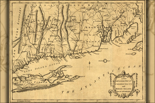 24"x36" Gallery Poster, map of Connecticut and Rhode Island 1780
