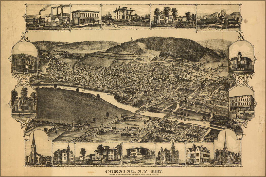 24"x36" Gallery Poster, map of Corning, New York 1882