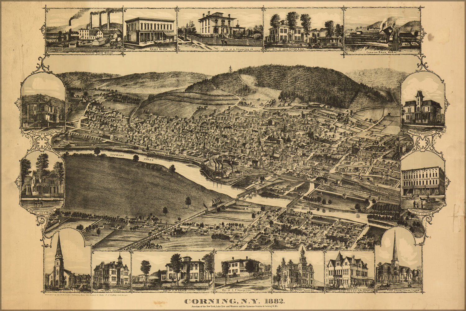 24"x36" Gallery Poster, map of Corning, New York 1882