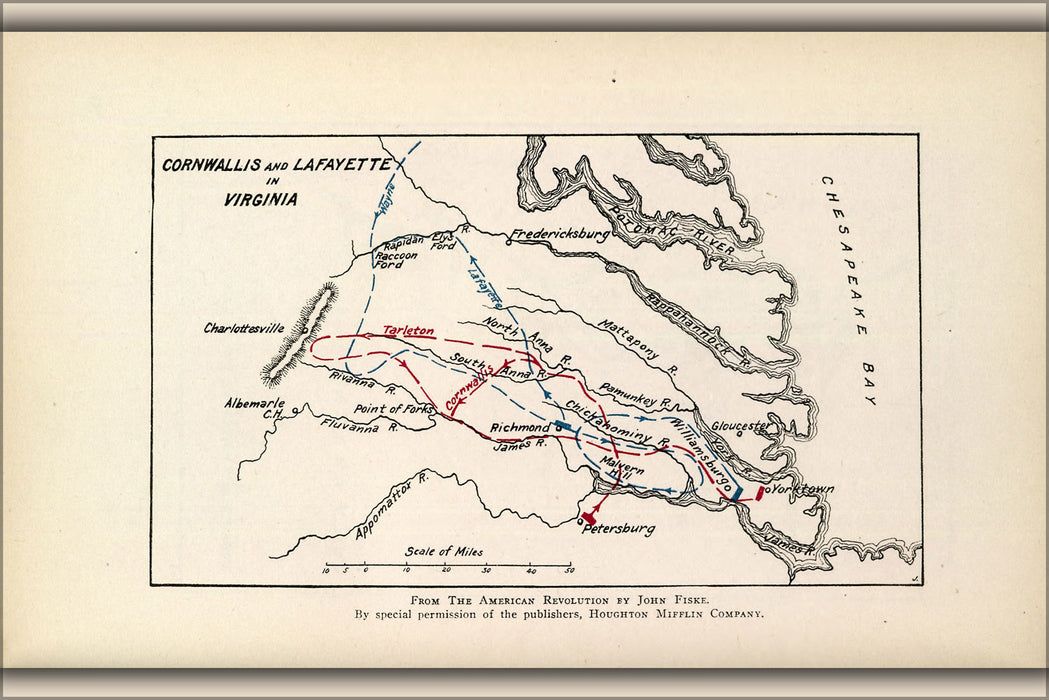 24"x36" Gallery Poster, map of Cornwallis and Lafayette in Virginia