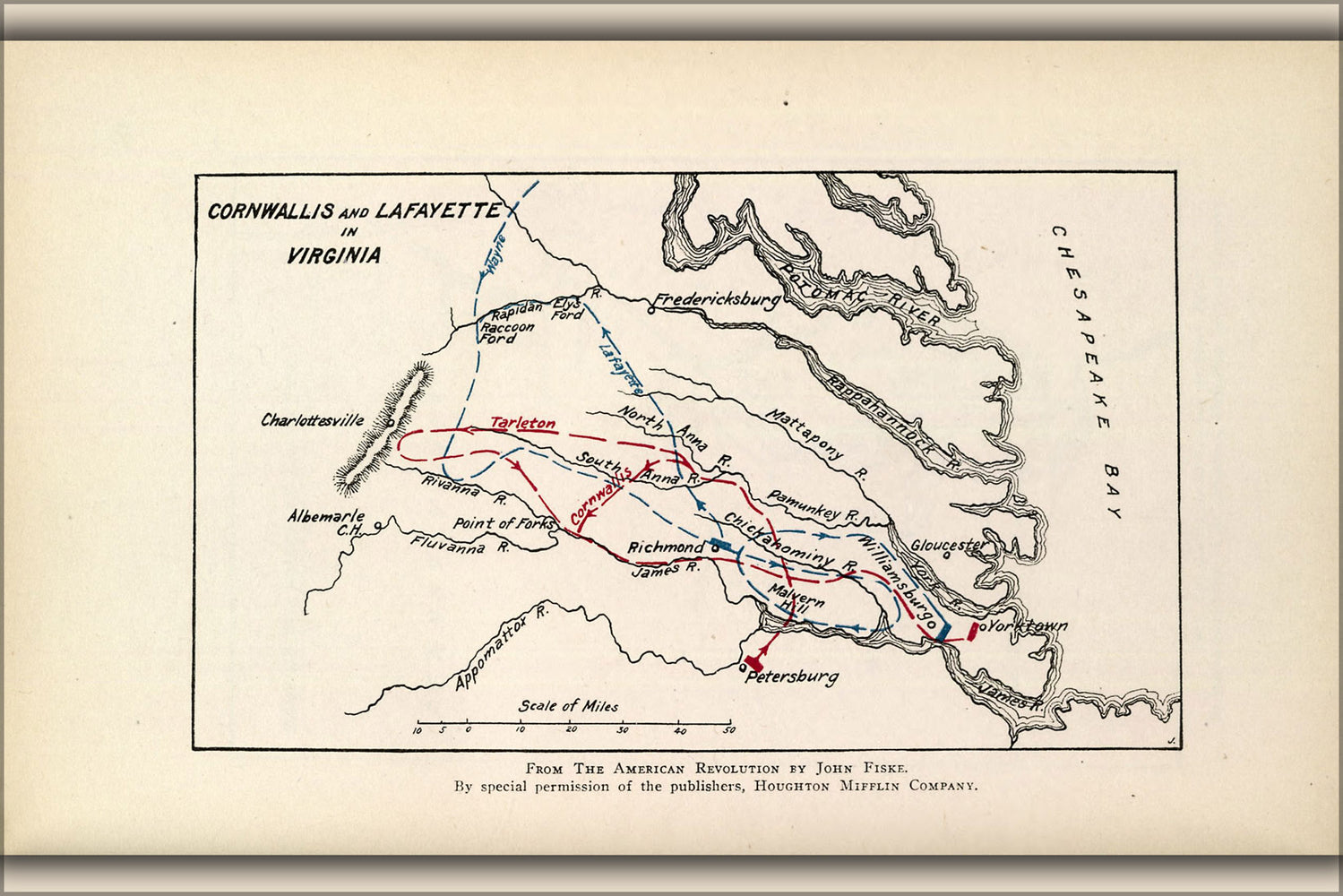 24"x36" Gallery Poster, map of Cornwallis and Lafayette in Virginia