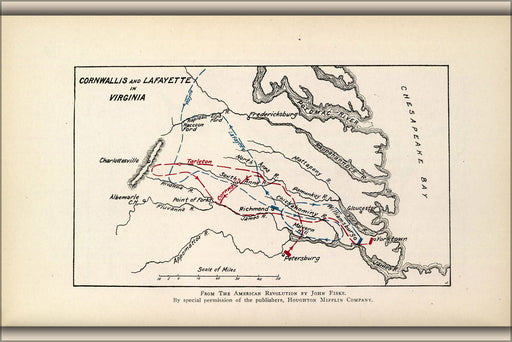 24"x36" Gallery Poster, map of Cornwallis and Lafayette in Virginia