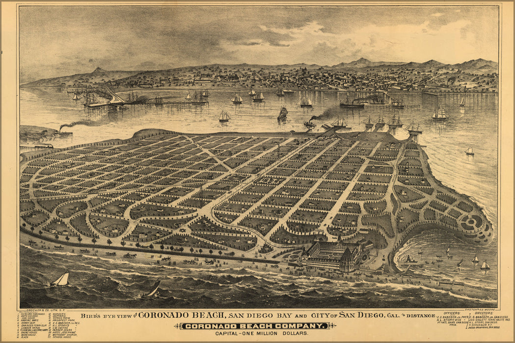 24"x36" Gallery Poster, map of Coronado Beach & San Diego California 1880