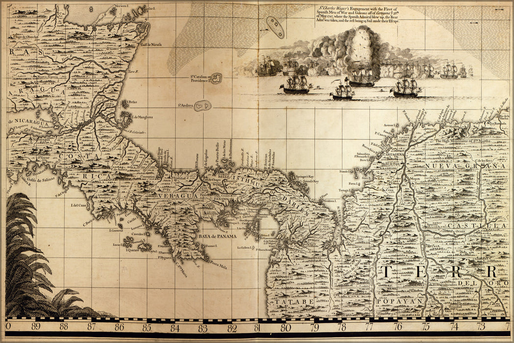 24"x36" Gallery Poster, map of Costa Rica, Nicaragua, Panama 1733