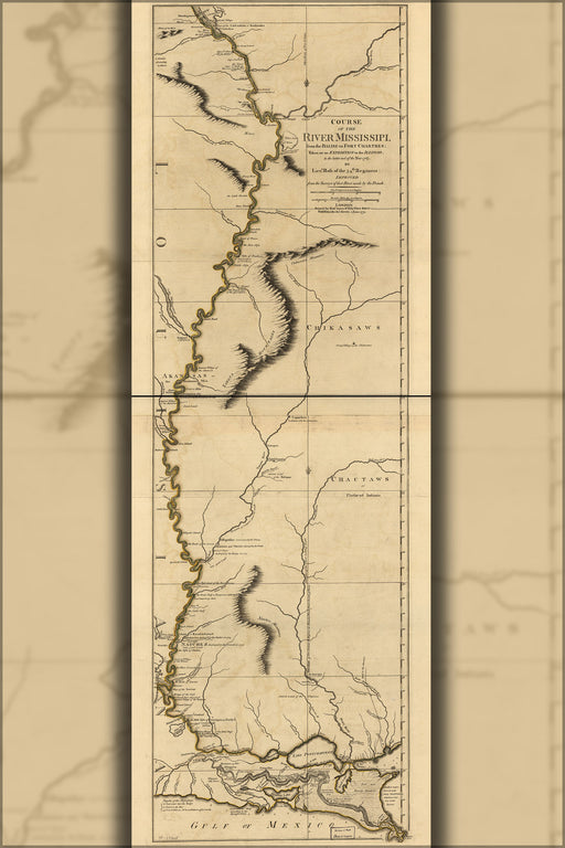 24"x36" Gallery Poster, map of Course of river Mississipi 1775