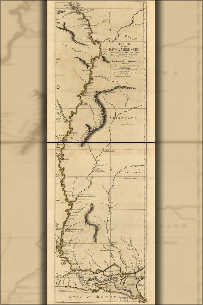 24"x36" Gallery Poster, map of Course of river Mississipi 1775