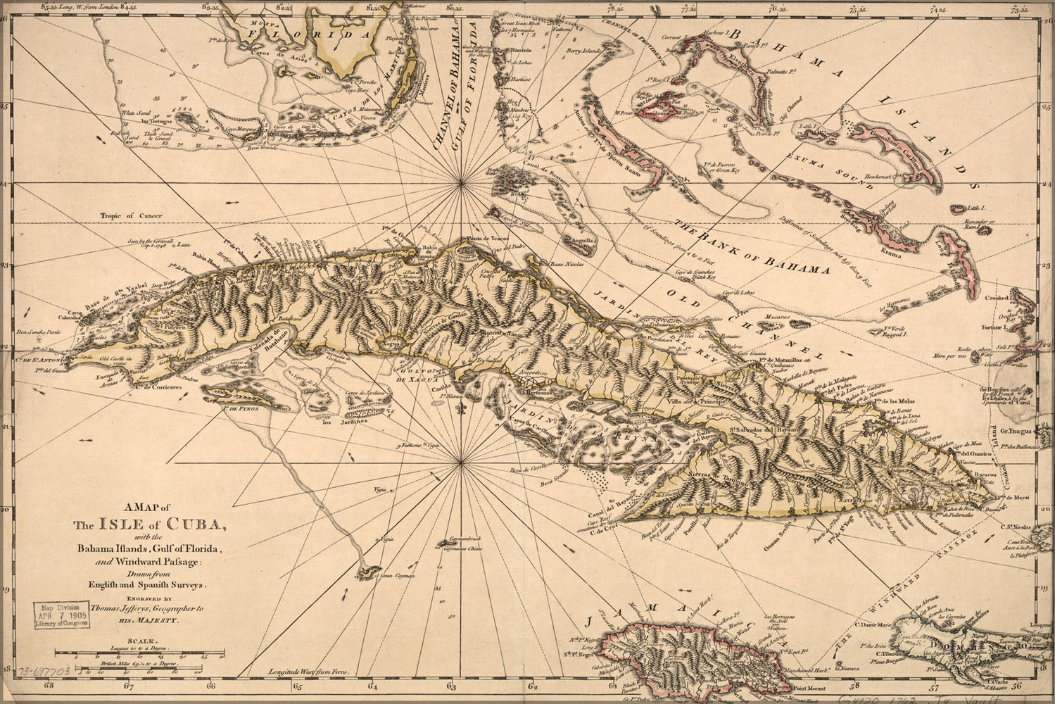24"x36" Gallery Poster, map of Cuba, Bahama Islands, jamaica 1762