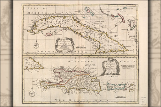 24"x36" Gallery Poster, map of Cuba Hispaniola puerto rico 1752