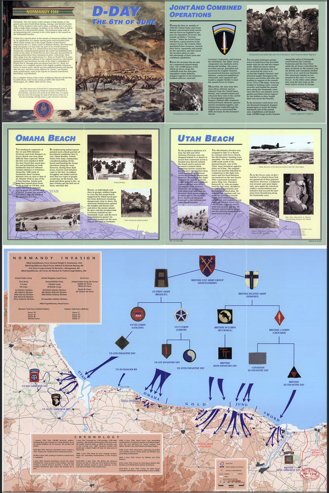 24"x36" Gallery Poster, map of D-Day Normandy with overview, June 6 1944