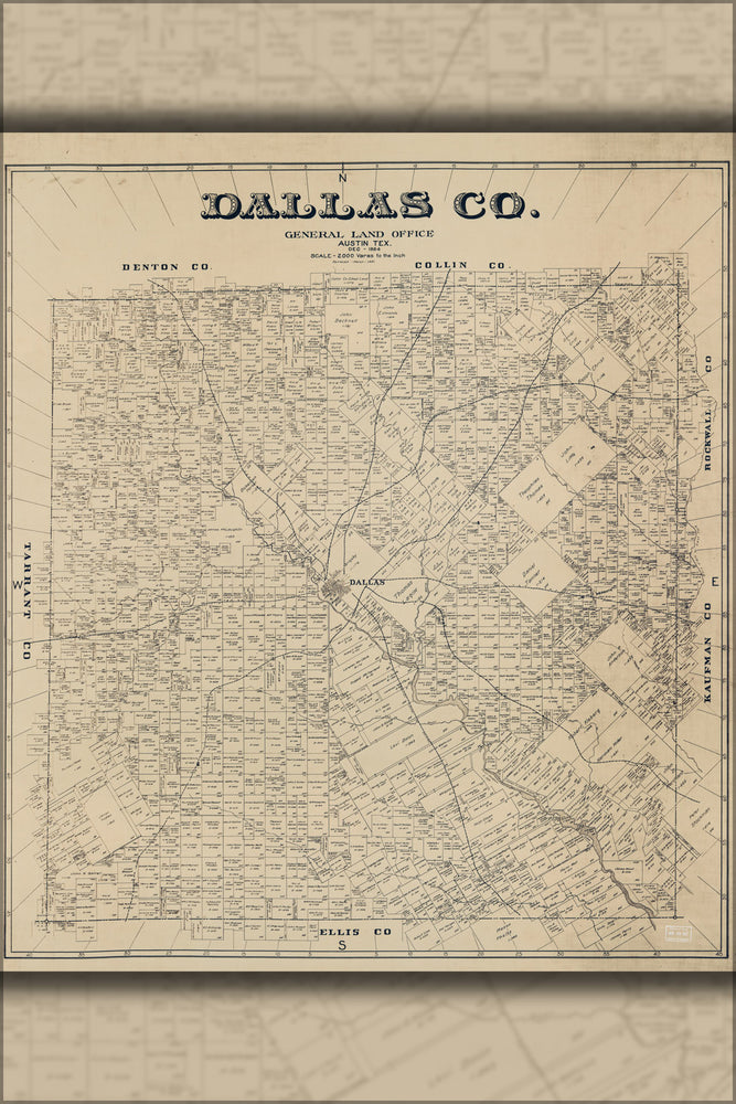 24"x36" Gallery Poster, map of Dallas Co., Texas 1931