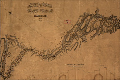 24"x36" Gallery Poster, map of Danville Potts. RailRoad PENNSYLVANIA 1831