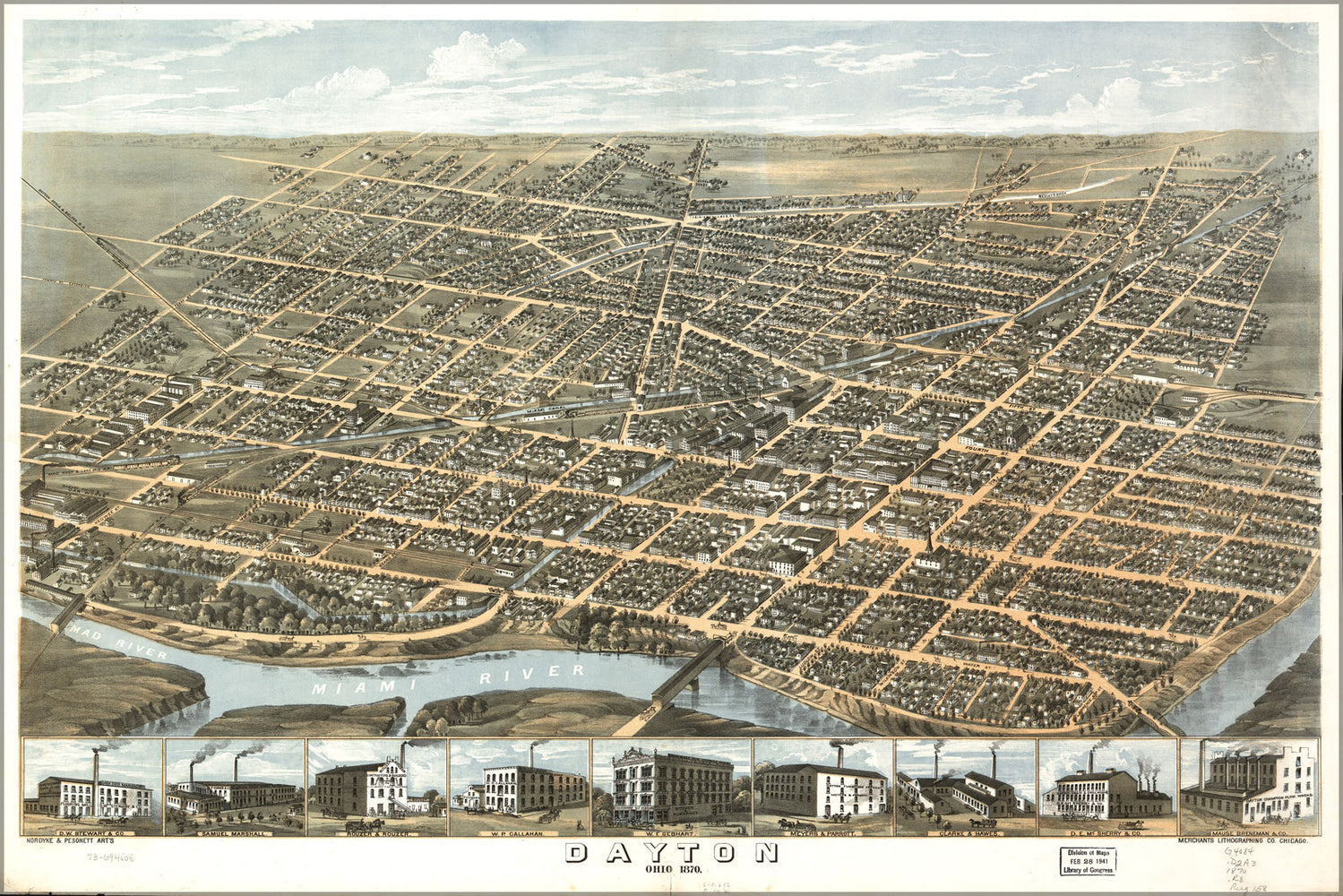 24"x36" Gallery Poster, map of Dayton, Ohio 1870