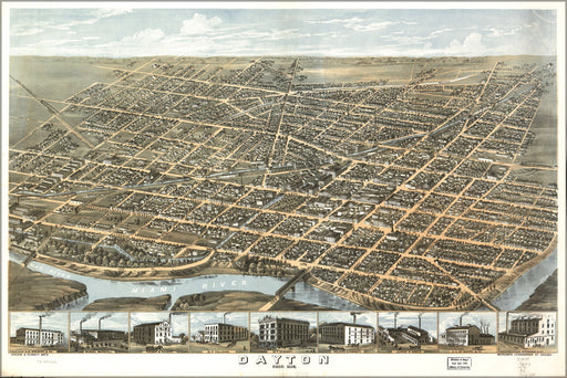 24"x36" Gallery Poster, map of Dayton, Ohio 1870