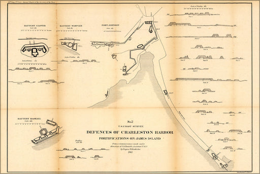 24"x36" Gallery Poster, map of Defenses of Charleston Harbor 1865