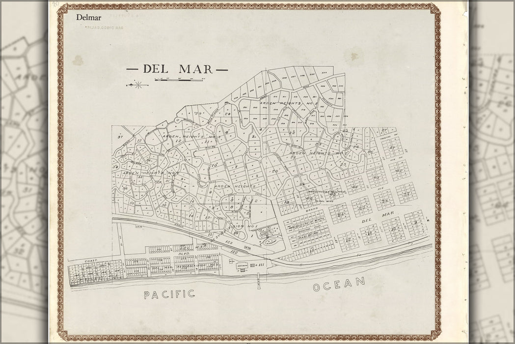 24"x36" Gallery Poster, map of Del Mar San Diego County California 1911