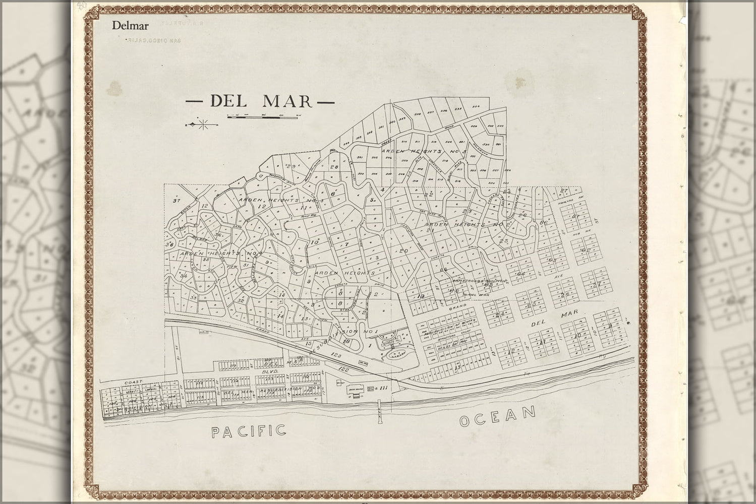 24"x36" Gallery Poster, map of Del Mar San Diego County California 1911