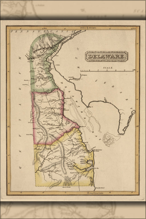 24"x36" Gallery Poster, map of Delaware 1817