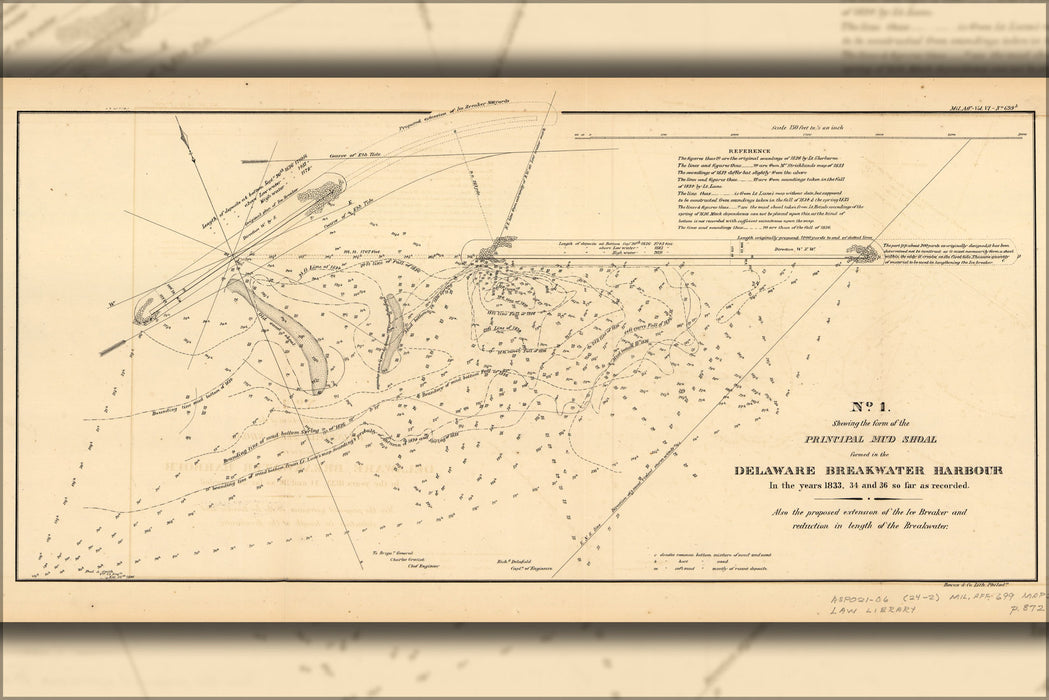 24"x36" Gallery Poster, map of Delaware Breakwater Harbor, 1836
