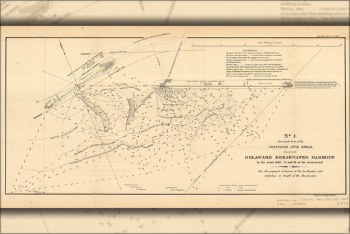 24"x36" Gallery Poster, map of Delaware Breakwater Harbor, 1836