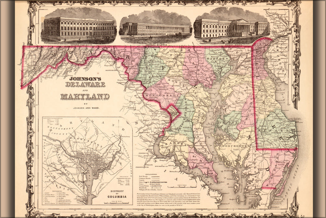 24"x36" Gallery Poster, map of Delaware and Maryland 1862