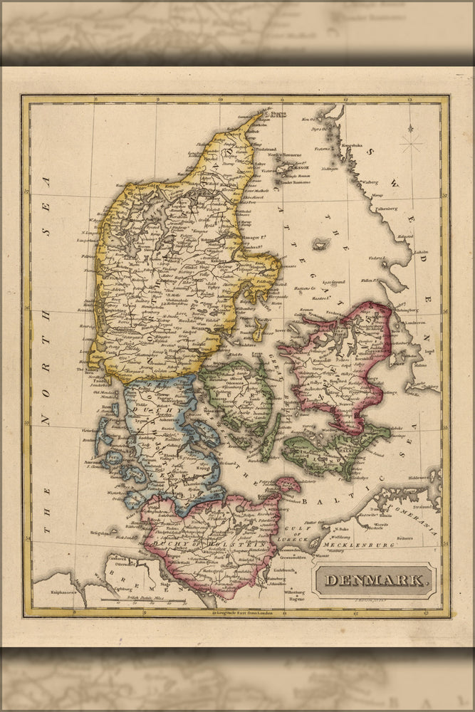 24"x36" Gallery Poster, map of Denmark 1817