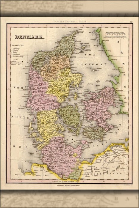 24"x36" Gallery Poster, map of Denmark 1844