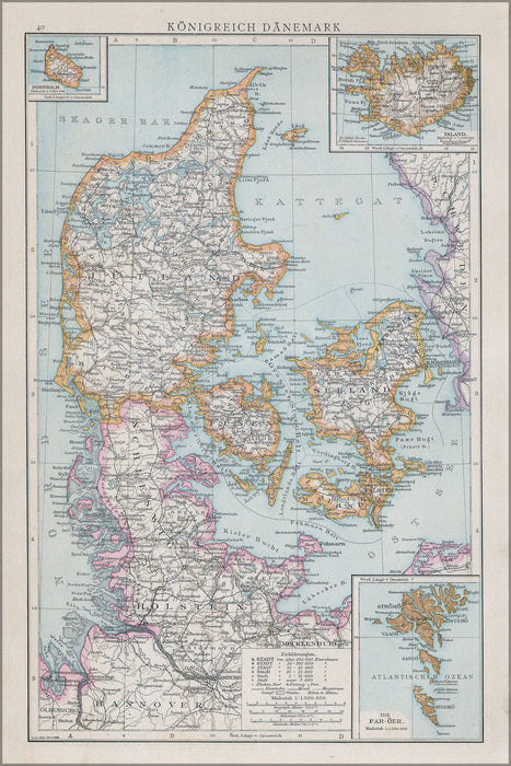 24"x36" Gallery Poster, map of Denmark c1890