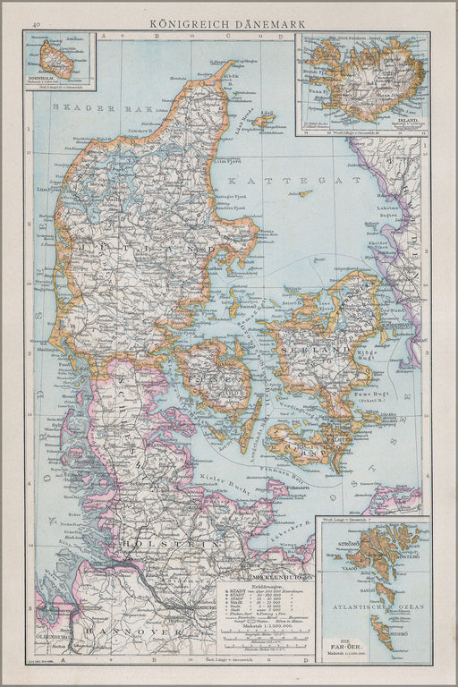 24"x36" Gallery Poster, map of Denmark c1890