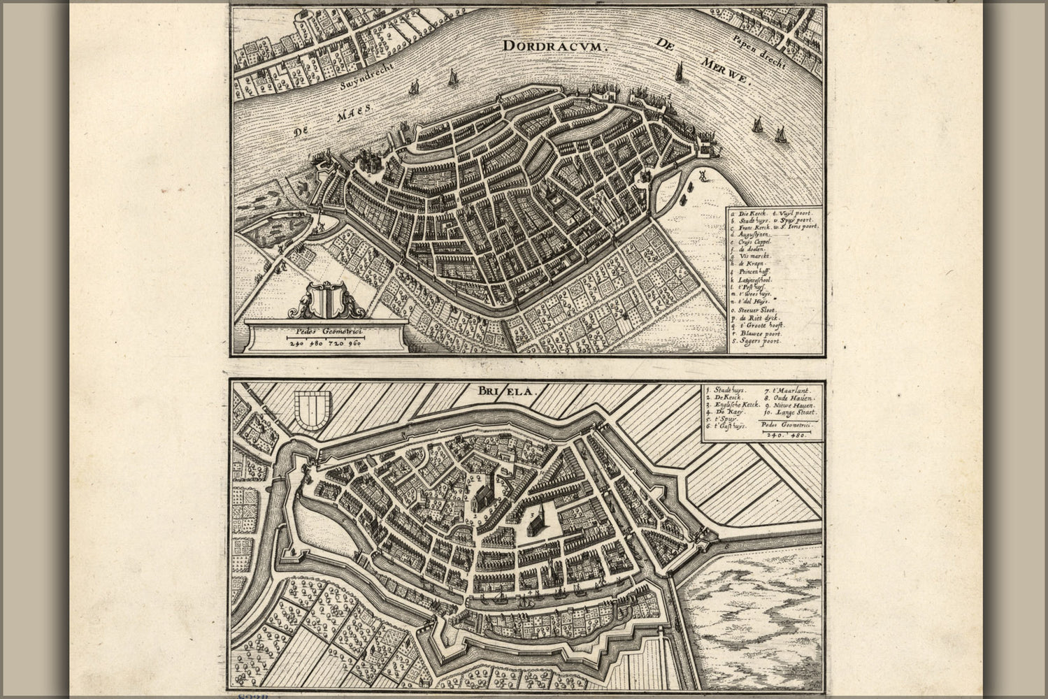 24"x36" Gallery Poster, map of Dordrecht Netherlands 1646