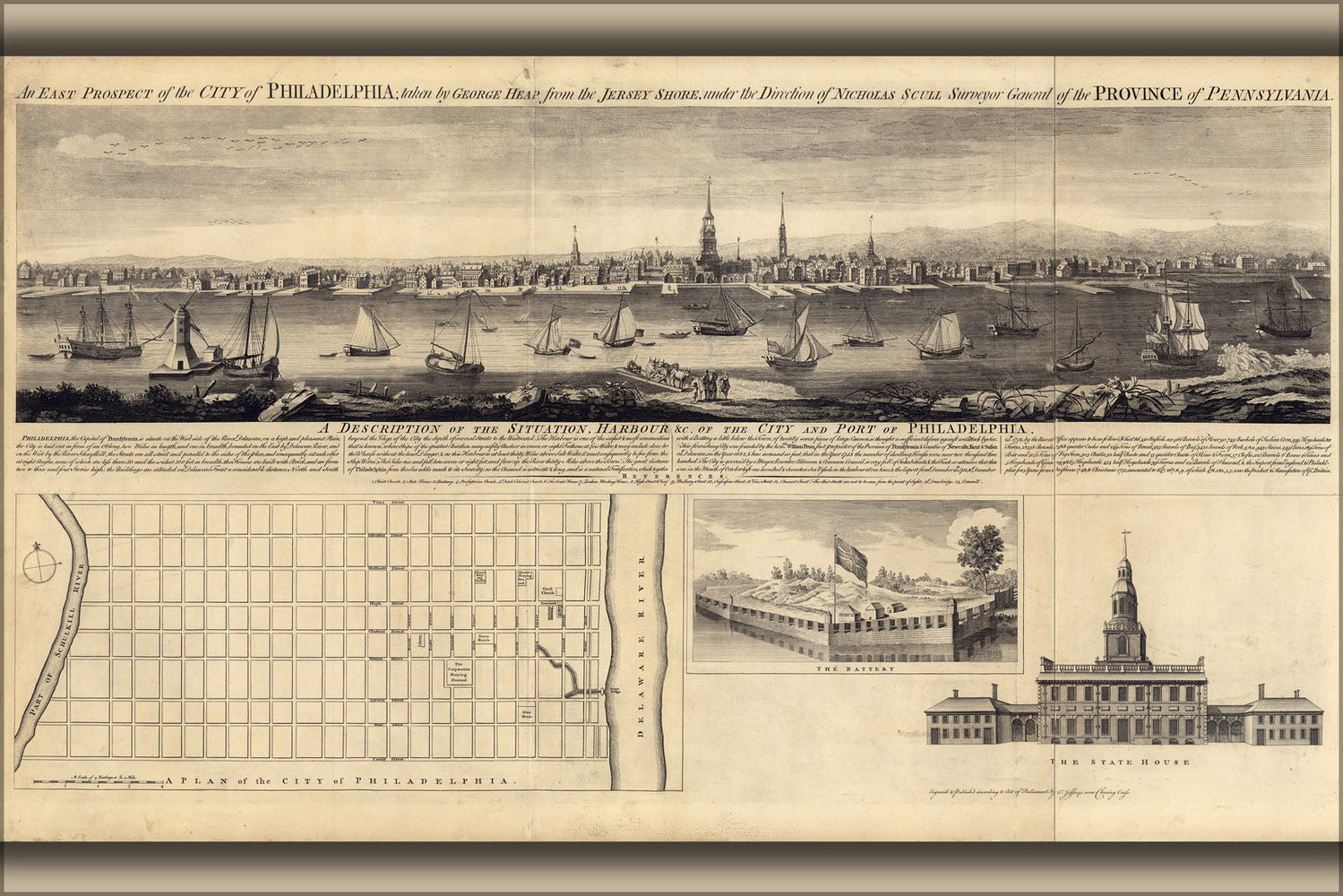 24"x36" Gallery Poster, map of East Prospect of Philadelphia 1768