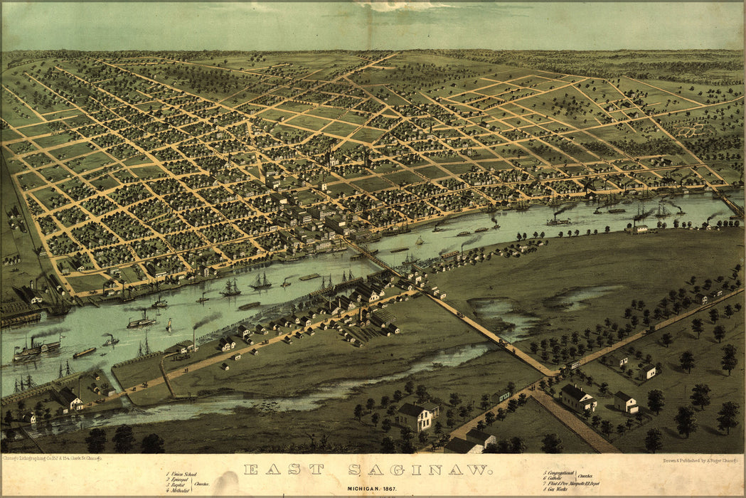 24"x36" Gallery Poster, map of East Saginaw, Michigan, 1867