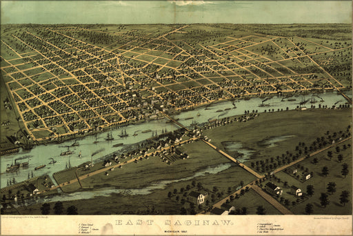 24"x36" Gallery Poster, map of East Saginaw, Michigan, 1867