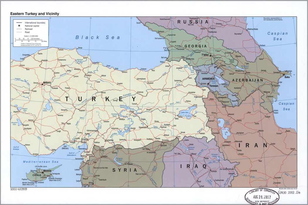 24"x36" Gallery Poster, map of Eastern Turkey and vicinity 2002