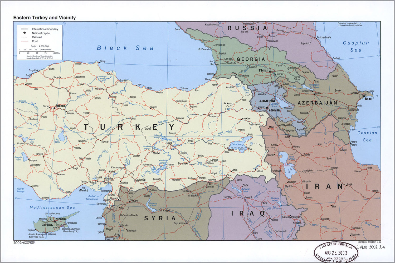 24"x36" Gallery Poster, map of Eastern Turkey and vicinity 2002