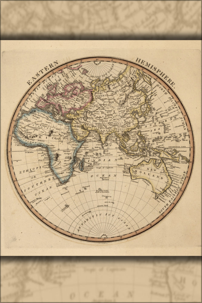 24"x36" Gallery Poster, map of Eastern hemisphere of world 1817