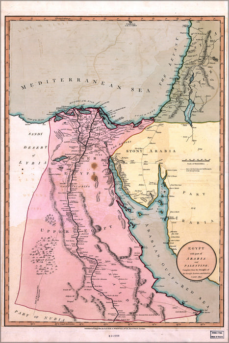 24"x36" Gallery Poster, map of Egypt, part of Arabia Palestine 1803