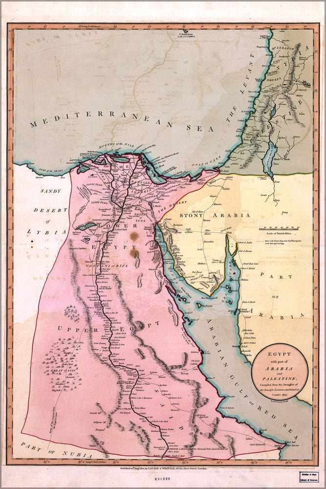24"x36" Gallery Poster, map of Egypt, part of Arabia Palestine 1803