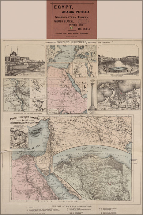 24"x36" Gallery Poster, map of Egypt pyramid plateau Cyprus 1882