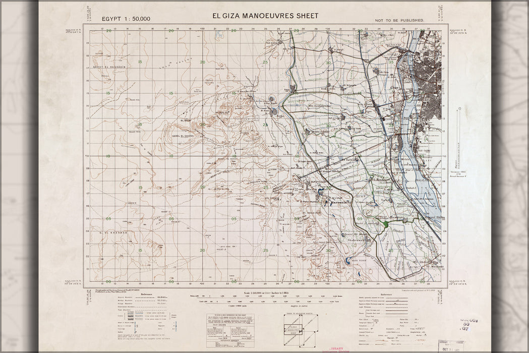 24"x36" Gallery Poster, map of El Giza egypt Manoeuvres 1933