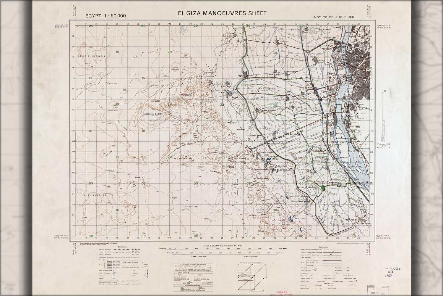 24"x36" Gallery Poster, map of El Giza egypt Manoeuvres 1933