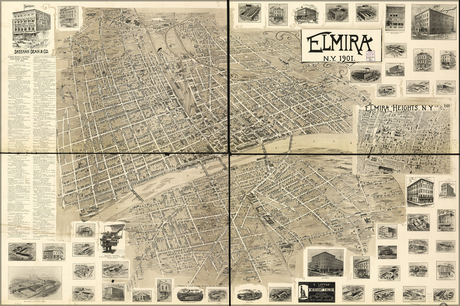 24"x36" Gallery Poster, map of Elmira, New york 1901