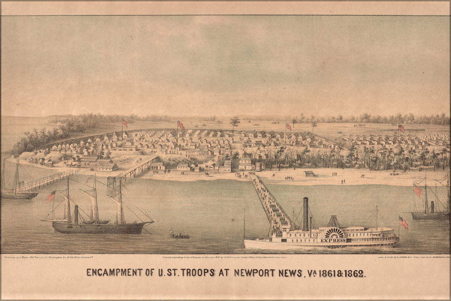 24"x36" Gallery Poster, map of Encampment of U.S troops at Newport News, Va., 1861 & 1862