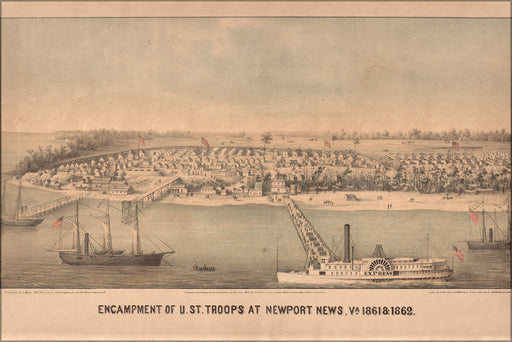 24"x36" Gallery Poster, map of Encampment of U.S troops at Newport News, Va., 1861 & 1862