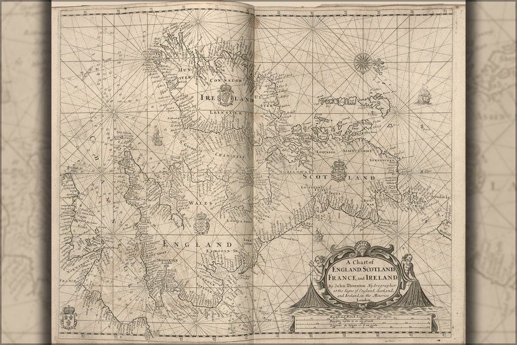 24"x36" Gallery Poster, map of England, Scotland, France, and Ireland 1700