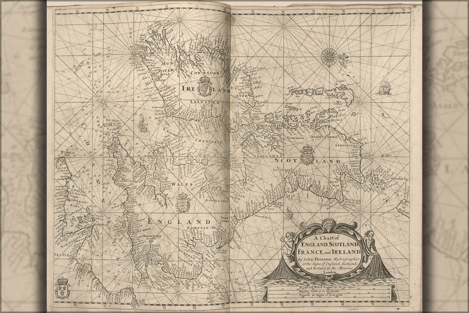 24"x36" Gallery Poster, map of England, Scotland, France, and Ireland 1700