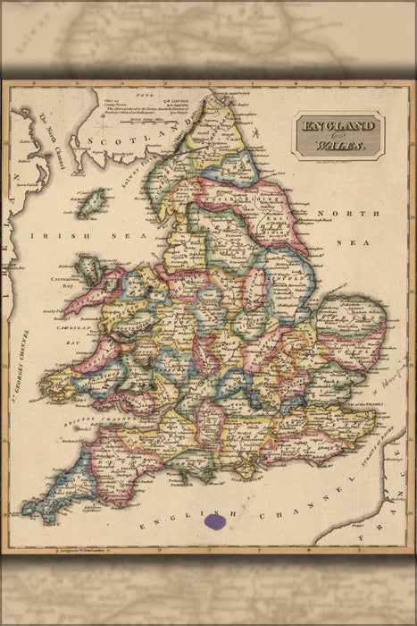 24"x36" Gallery Poster, map of England and Wales 1817