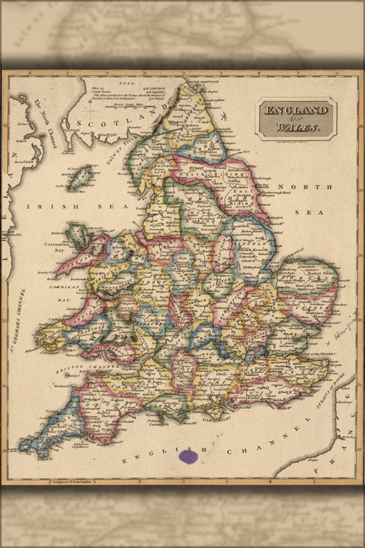 24"x36" Gallery Poster, map of England and Wales 1817